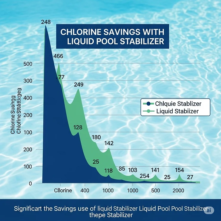 Graph demonstrating significant chlorine savings achieved through the consistent use of liquid pool stabilizer.