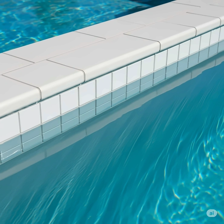 Sparkling clean and well-maintained pool waterline tile, highlighting the importance of regular cleaning for longevity and appearance.