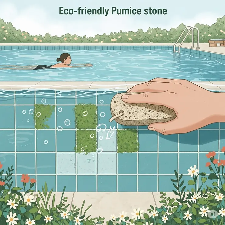 Illustration showcasing the eco-friendly aspect of using a natural pumice stone for pool maintenance, reducing chemical use.