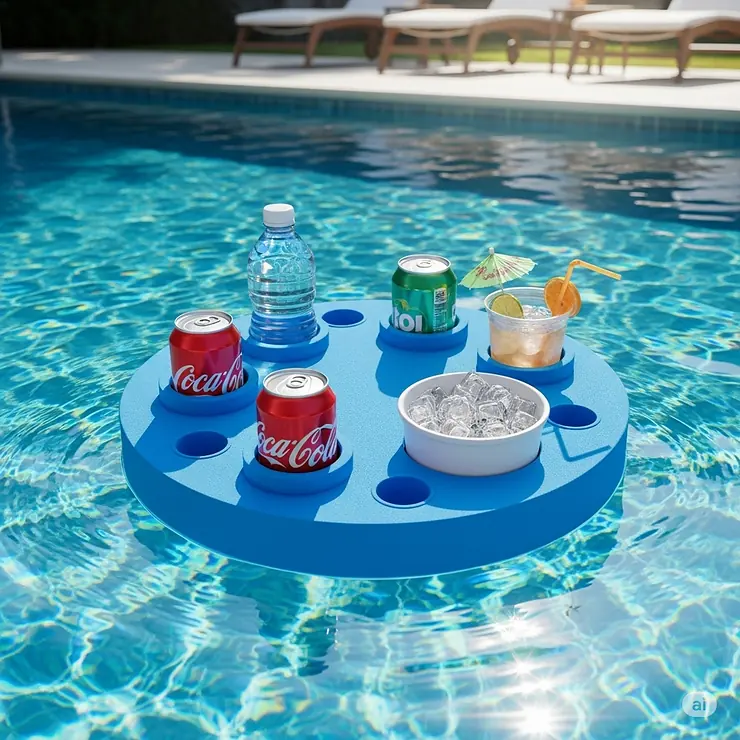 Convenient floating drink holder, an innovative swimming pool gift for keeping beverages cool and accessible while in the water.