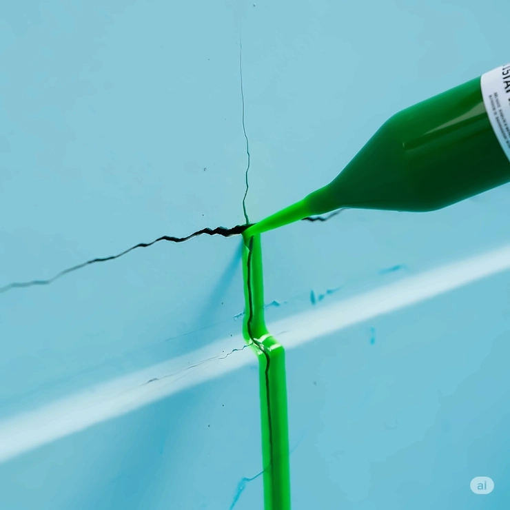 Pool leak dye forming a clear streak as it's drawn into a crack on the side wall of a swimming pool, making the leak easily identifiable.