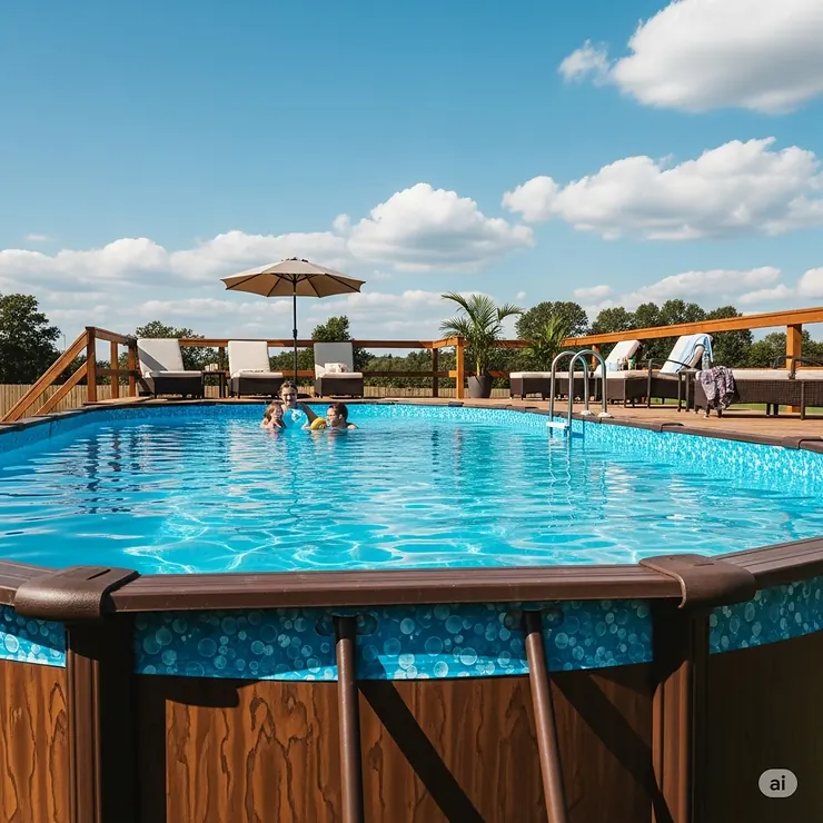 A sparkling blue salt water above ground pool, perfect for backyard fun and relaxation.