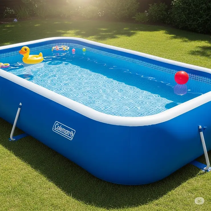 A durable Coleman heavy-duty inflatable pool made from puncture-resistant PVC, built to last multiple seasons.