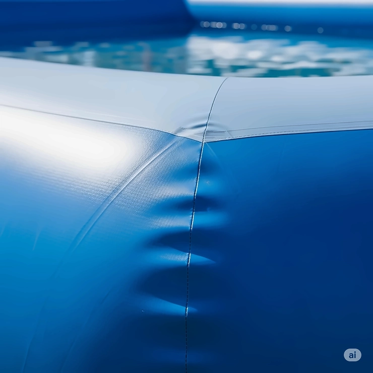 A detailed shot showing the thick, puncture-resistant PVC material used to construct the giant inflatable pool.