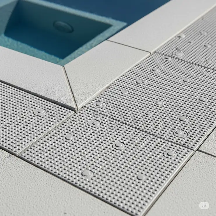 A close-up of a non-slip, textured surface on a safe and functional jacuzzi deck.