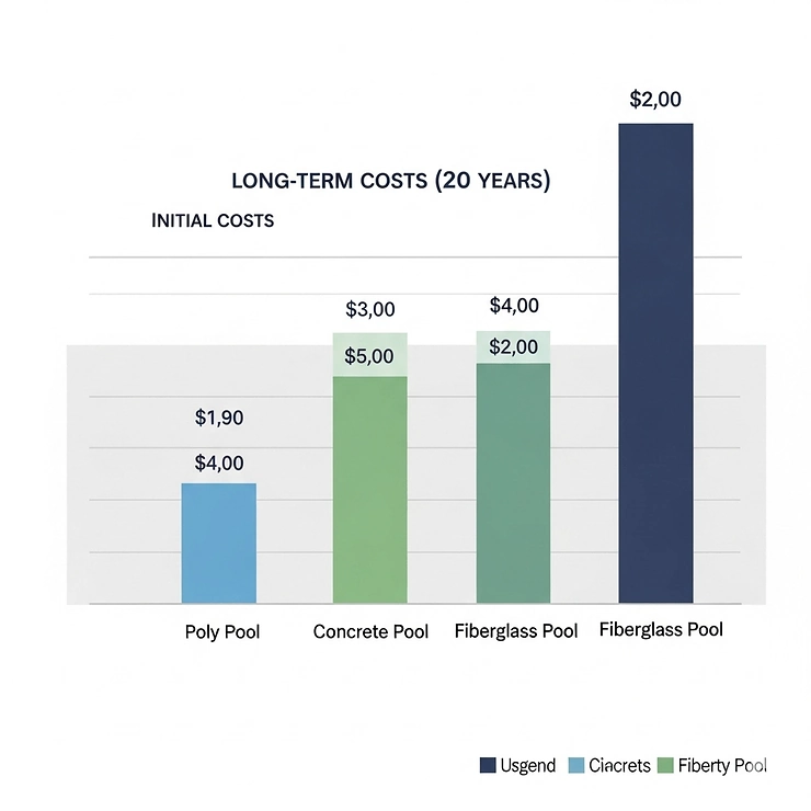 A chart comparing the initial and long-term costs of a poly pool versus a traditional concrete or fiberglass pool.