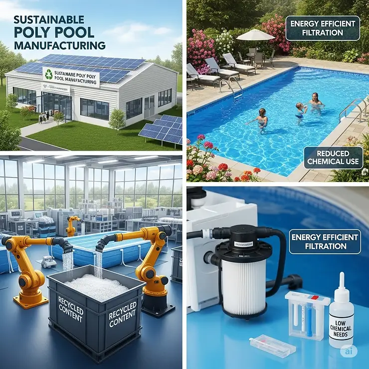 An image representing the eco-friendly aspects of a poly pool, from its manufacturing to its reduced chemical needs.