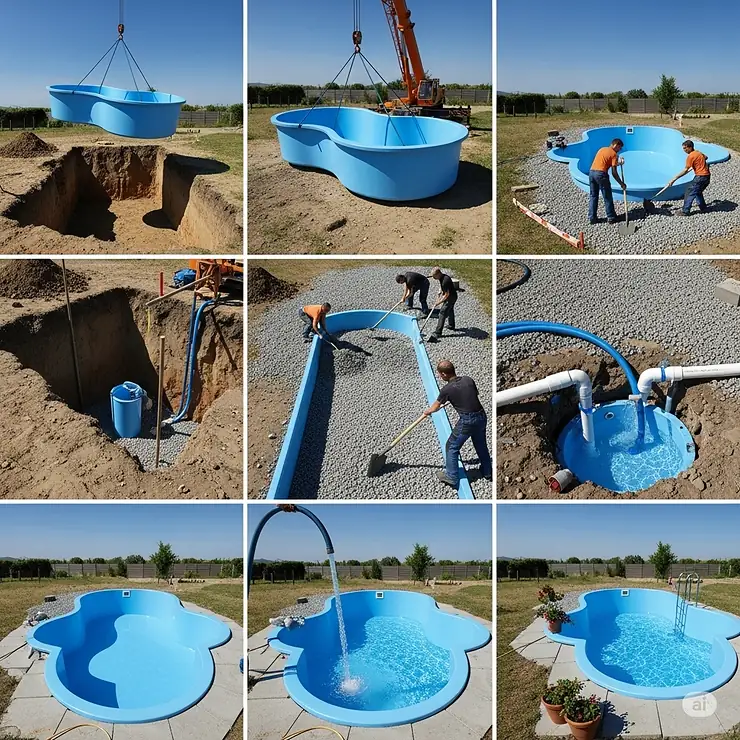 A step-by-step animation of the quick and easy installation process for a poly pool.