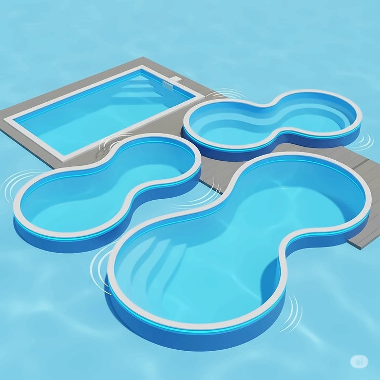 An illustration of different shapes available for a modern poly pool, from rectangular to freeform.