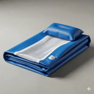 An inflatable pool hammock being easily packed into a suitcase for travel.