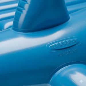 A close-up, high-quality image of the vinyl material of an inflatable shark float, highlighting its puncture-resistant and non-toxic properties.