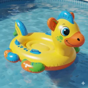 A fun, brightly colored inflatable pool float shaped like a whimsical animal, suitable for children to safely enjoy in the pool.