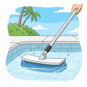 A pool brush with soft, non-abrasive nylon bristles, perfect for cleaning delicate vinyl or fiberglass pool liners without causing damage.