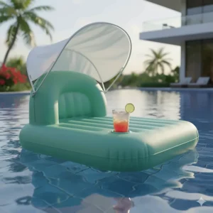A versatile pool float seat with an attachable sun canopy, providing shade and UV protection while floating.