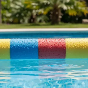 A colorful pool noodle, a simple piece of low-impact pool workout equipment for flotation and resistance.