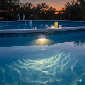 A versatile, battery-powered submersible light providing illumination inside a vinyl above ground pool liner.