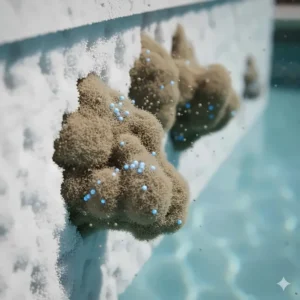 Visual of the larger, clumped particles (floc) being easily trapped and removed by the pool filter after applying the clarifier.