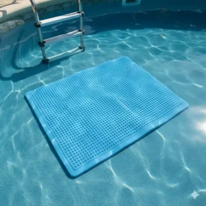 A durable ladder mat for pools placed underneath a pool ladder base, effectively protecting the vinyl liner from damage and wear.