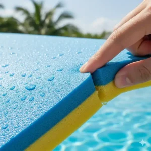Close-up illustration of the durable, tear-resistant foam material used in the construction of the floating pool mat.