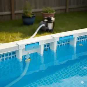 Comparison image showing a standard mouth and a wide mouth above ground pool skimmer side-by-side for installation choice.