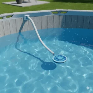 An affordable suction-side automatic pool cleaner connected to the skimmer of an above ground pool, using the existing pump for power.