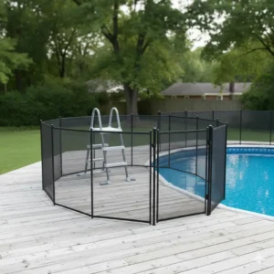 Image showing the above ground pool ladder area securely isolated with a dedicated section of the pool safety fence.
