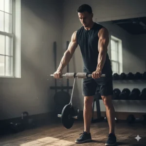 A man performing a forearm wrist roller exercise, demonstrating how this classic forearm equipment builds mass and endurance.