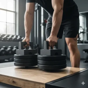 A pair of heavy-duty pinch grip blocks with weight loaded, used as advanced forearm fitness equipment to develop finger and pinch strength.