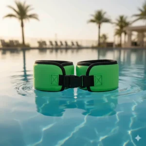 Neoprene hydro-fit ankle cuffs or resistance bells used to add lower body resistance while exercising in the water.