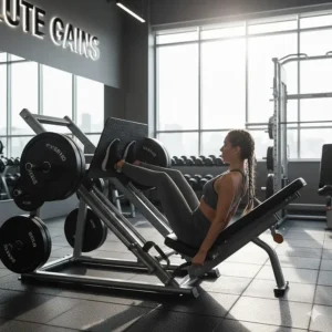 A leg press machine with high foot placement, a variation used to shift emphasis toward the glute and hamstring muscles.