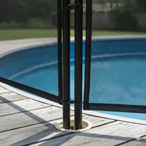 A clear image highlighting the stable corner connection and interlocking sections of the pool safety fence system.