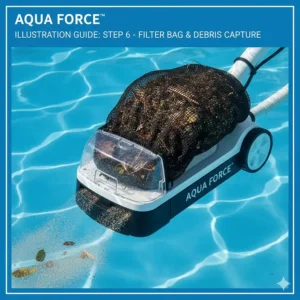 Image of the filter bag on the pressure side pool cleaner capturing debris and leaves.