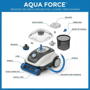 Detailed diagram showing all components of the pressure side pool cleaner.