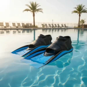 Set of specialized resistance water fins (aquatic shoes) designed to maximize water displacement and workout intensity.
