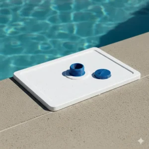 Detail of a premium pool vacuum plate that includes an integrated flow control valve for adjusting cleaner suction.