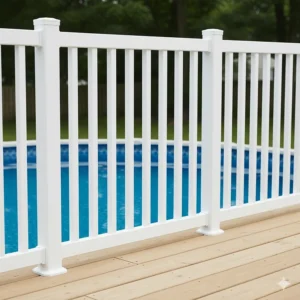 Example of a rigid vinyl or plastic pool safety fence material option for above ground pool installations.