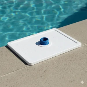 Wide-mouth pool vacuum plate for skimmer with a rectangular design to fit larger skimmer openings.