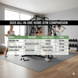 A comparison chart highlighting features of the best all in one home gym models for 2025.