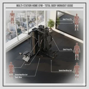 An infographic illustrating the various muscle groups targeted by a versatile multi station home gym.