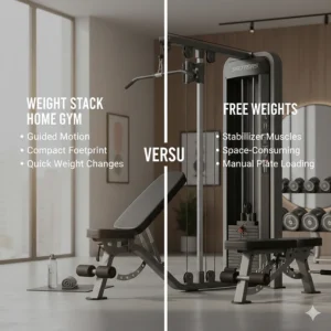A comparison chart showing the benefits of a weight stack home gym versus traditional free weights.