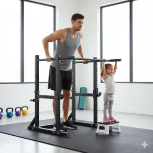 Adjustable height gym bars for home versatile enough for both adults and children.