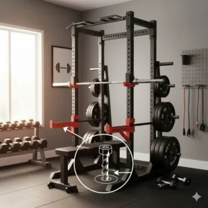 Illustration of the floor-mounting holes on the base of a half rack for maximum stability.