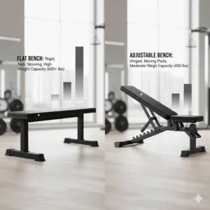 Side-by-side comparison of weight capacities between a rigid flat bench and a hinged adjustable bench.