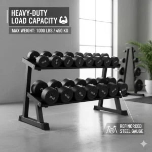 Digital illustration highlighting the reinforced steel frame and 1000-pound weight capacity of a multi-tier storage rack.