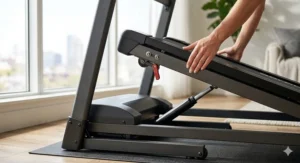 Illustration showing the hydraulic folding system of a budget-friendly treadmill.