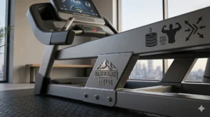 Close-up illustration of the reinforced steel frame on a heavy duty folding treadmill.