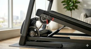 Graphic depicting the sturdy frame and weight limit of an affordable folding treadmill.