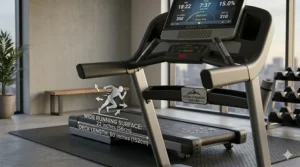 Top-down view illustrating the extra-wide running surface of a heavy duty folding treadmill.
