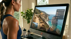 A digital representation of a scenic run route available through the Peloton All-Access membership.