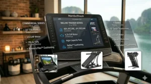 A side-by-side comparison chart of various NordicTrack treadmill models including the Commercial and Incline series.